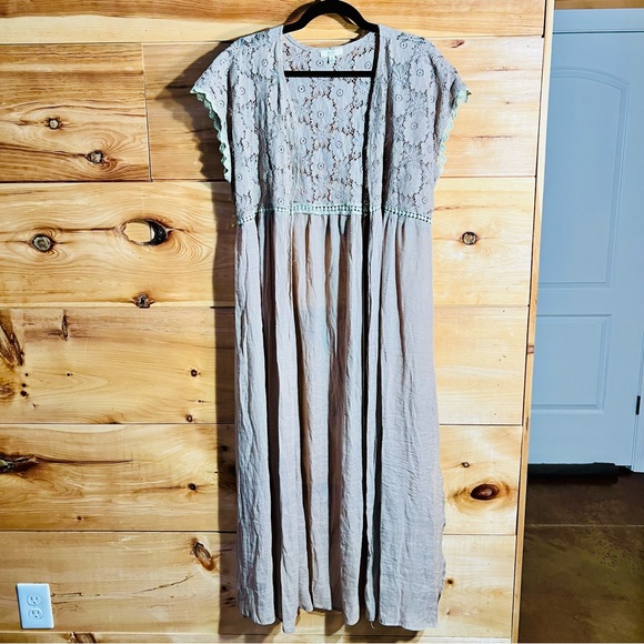 Kori Tops - Kori Lace Bodice Flowy Taupe Maxi Vest Bohemian Cottagecore Perfection